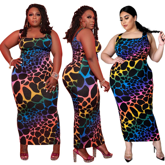 Women's European & American Plus Size Leopard Print Dress.