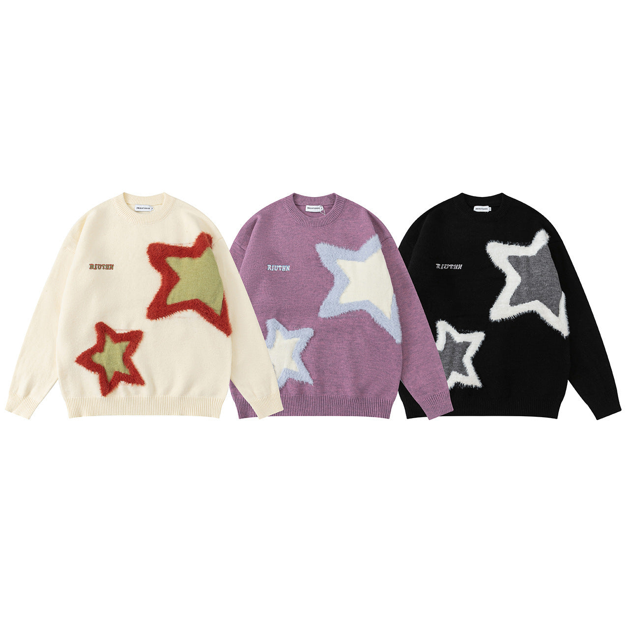 Unisex Hip-Hop Flocking Jacquard Round Neck Sweater.