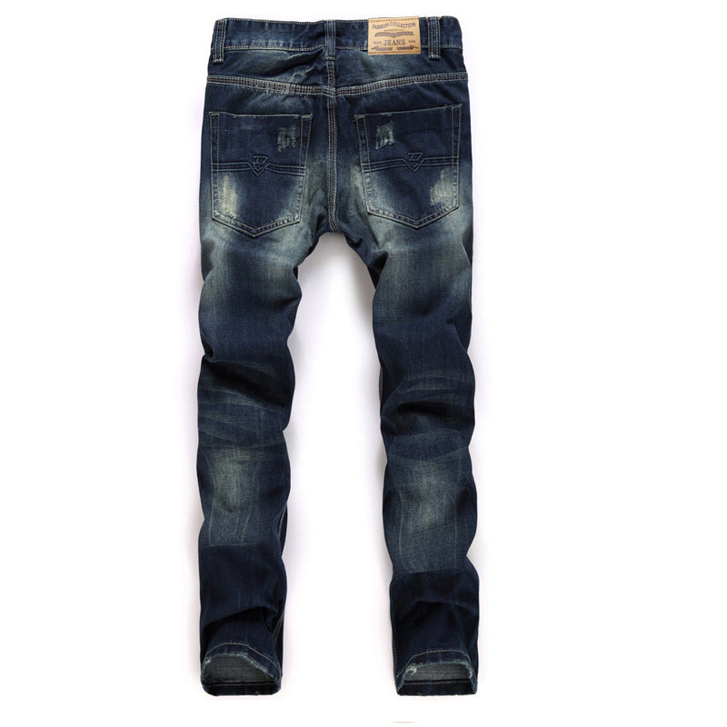 Men's Wear Hole Straight Tube Jeans.