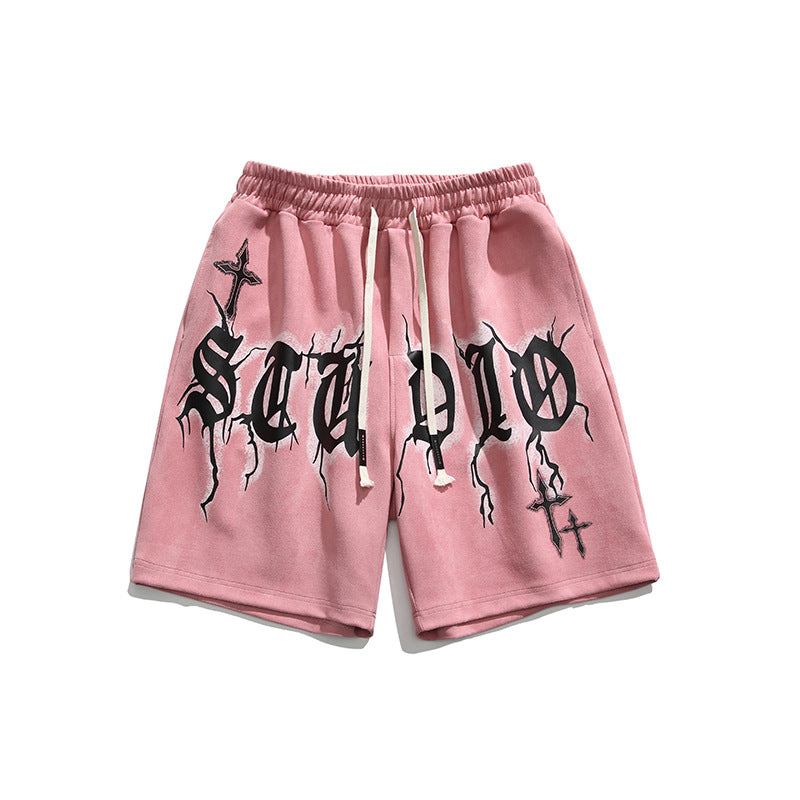 Men's Hip-Hop Letter Street Shorts.