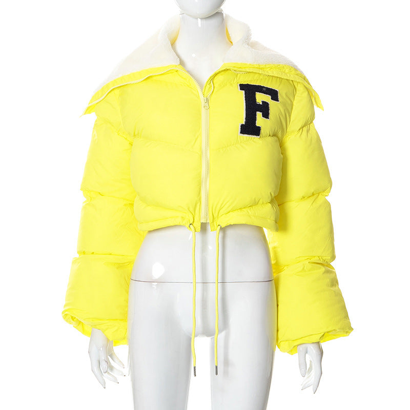 Women's Fur Collar Zip Drawstring Cotton-Padded Jacket.