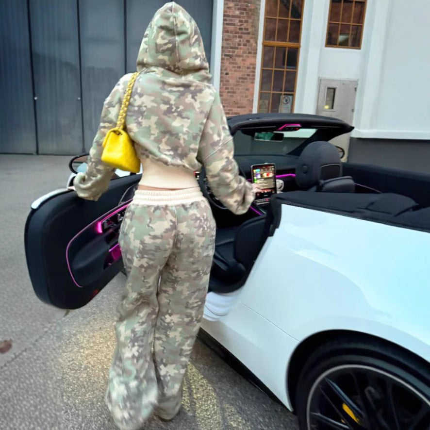 Women's Camouflage Cardigan Long Sleeve Pants Suit.