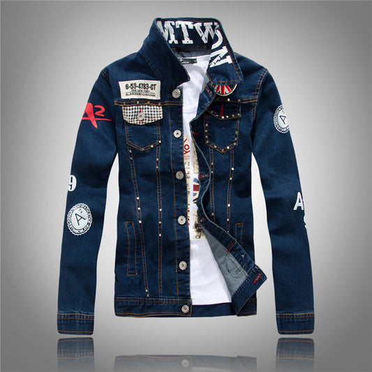 Men's Patched Korean Style Denim Jacket.