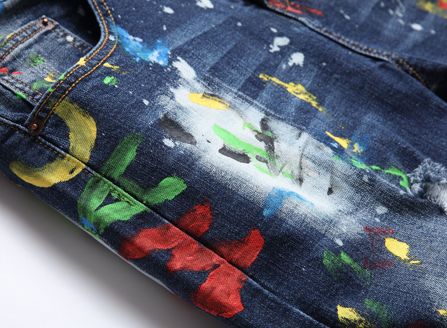 Men's European & American Stretch Broken Holes Jeans.