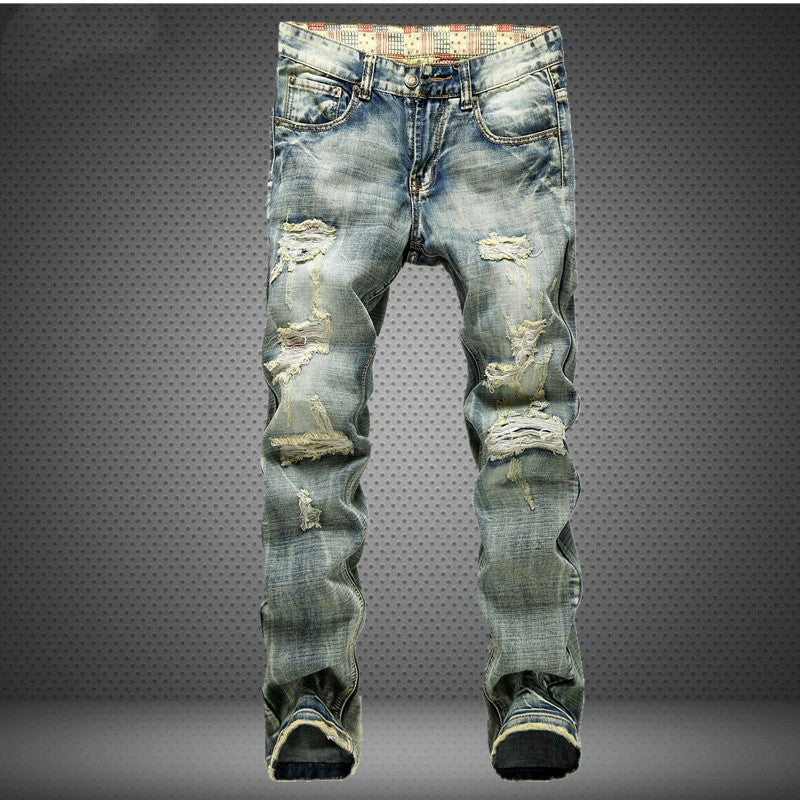 Men's Destruction Printed Mid-Rise Jeans.