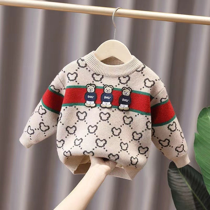 Boys Thickening Bear Printed Sweater.
