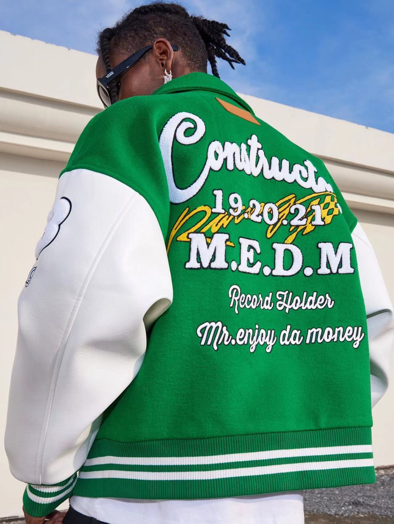 Men's Hip-Hop Embroidered Cotton Varsity Jacket.