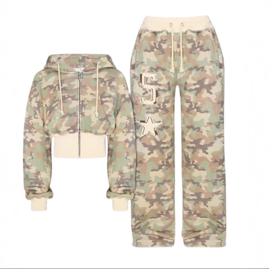 Women's Camouflage Cardigan Long Sleeve Pants Suit.