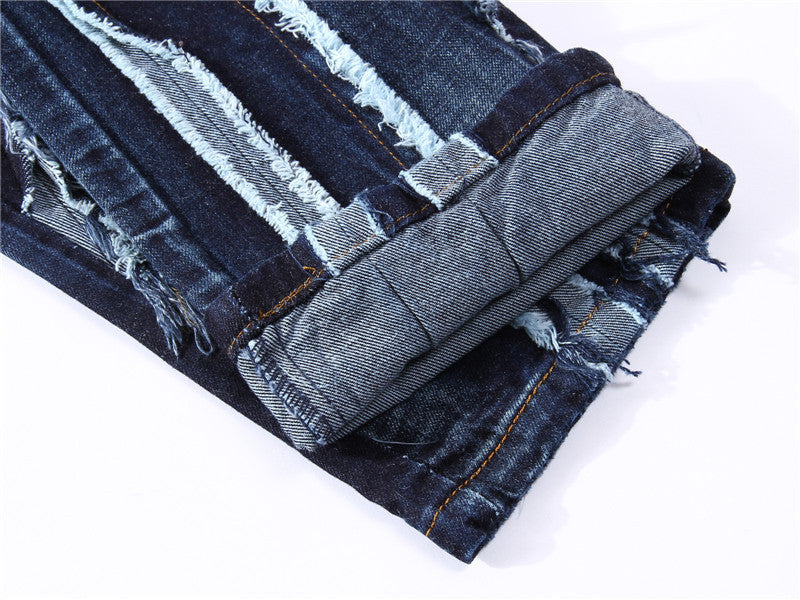 Men's Paneled Statement Frayed Slim Fit Jeans.