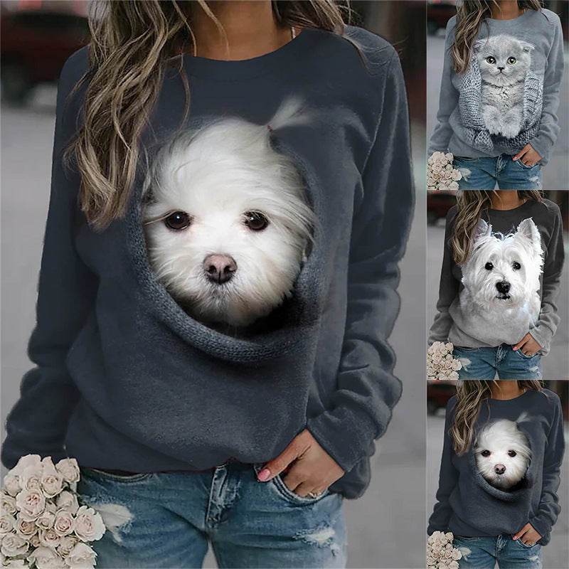 Women's Fashion Animal Loose Print Crew Neck Sweater.