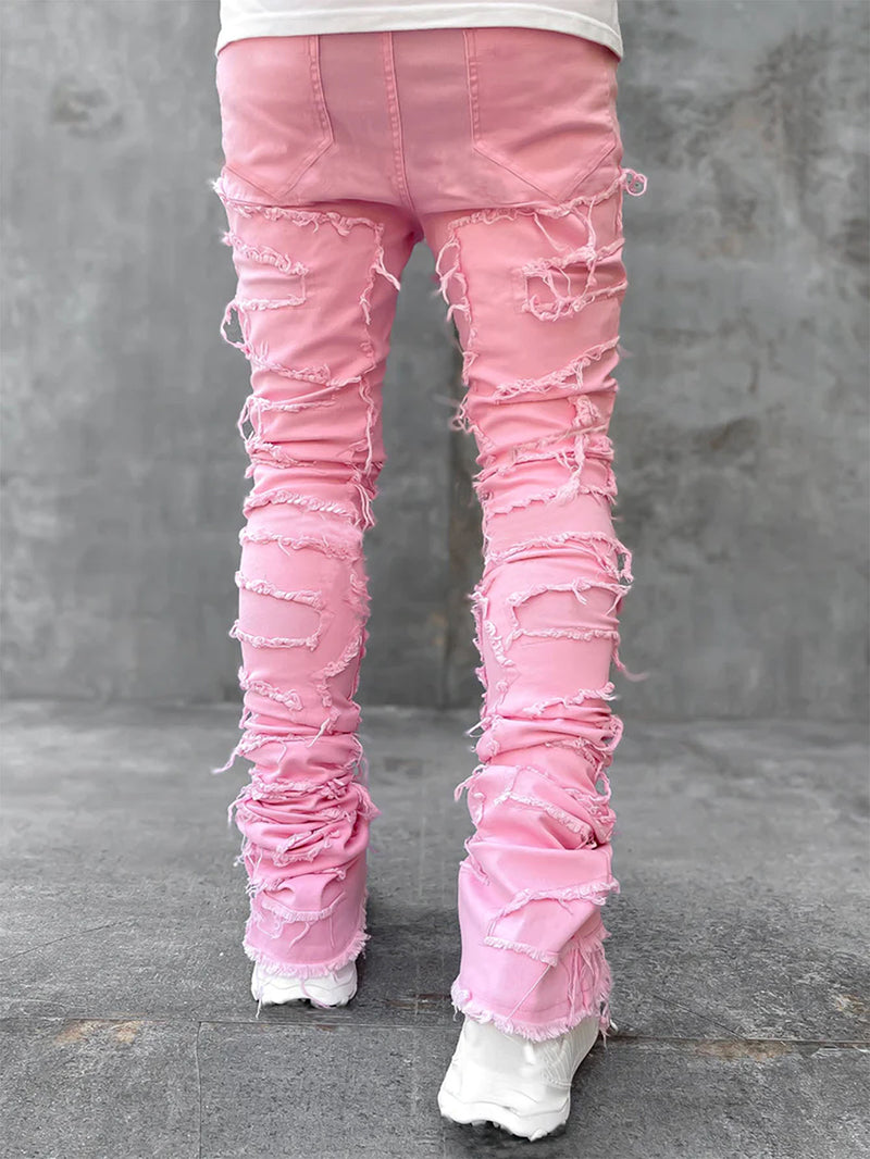 Men's Patched Stacked Jeans.