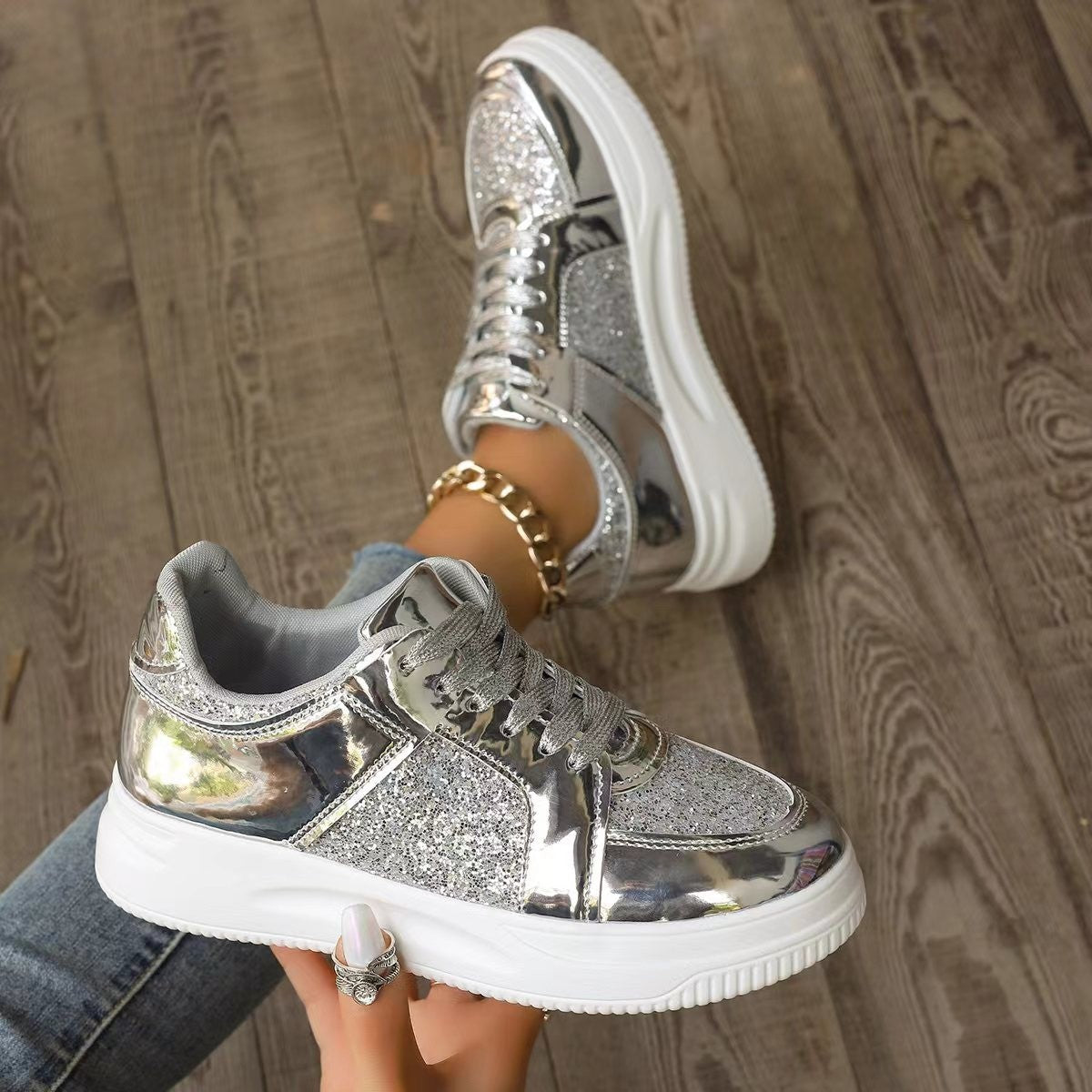 Women's Fashion Sequin Non-Slip Walking Sneakers.