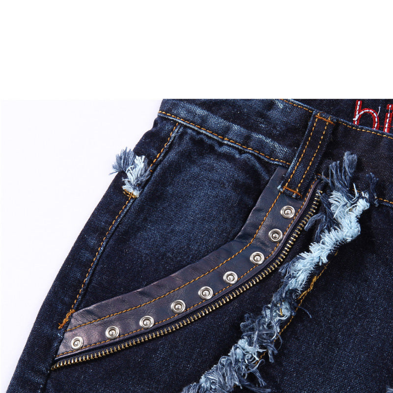 Men's Paneled Statement Frayed Slim Fit Jeans.