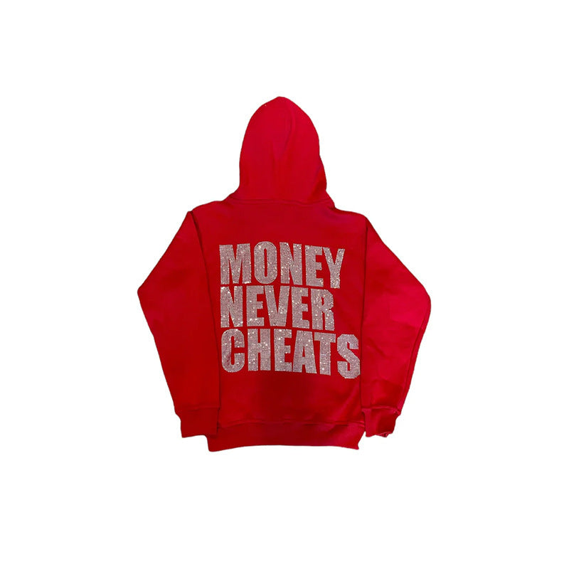 Unisex Hot Drilled Fashion Zip Hoodie.