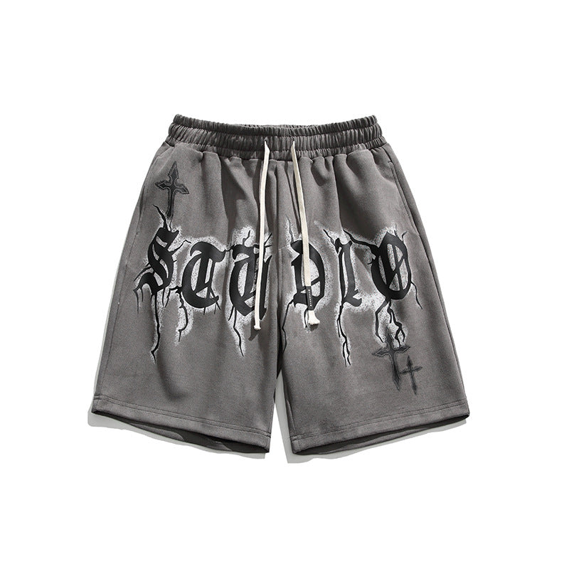 Men's Hip-Hop Letter Street Shorts.