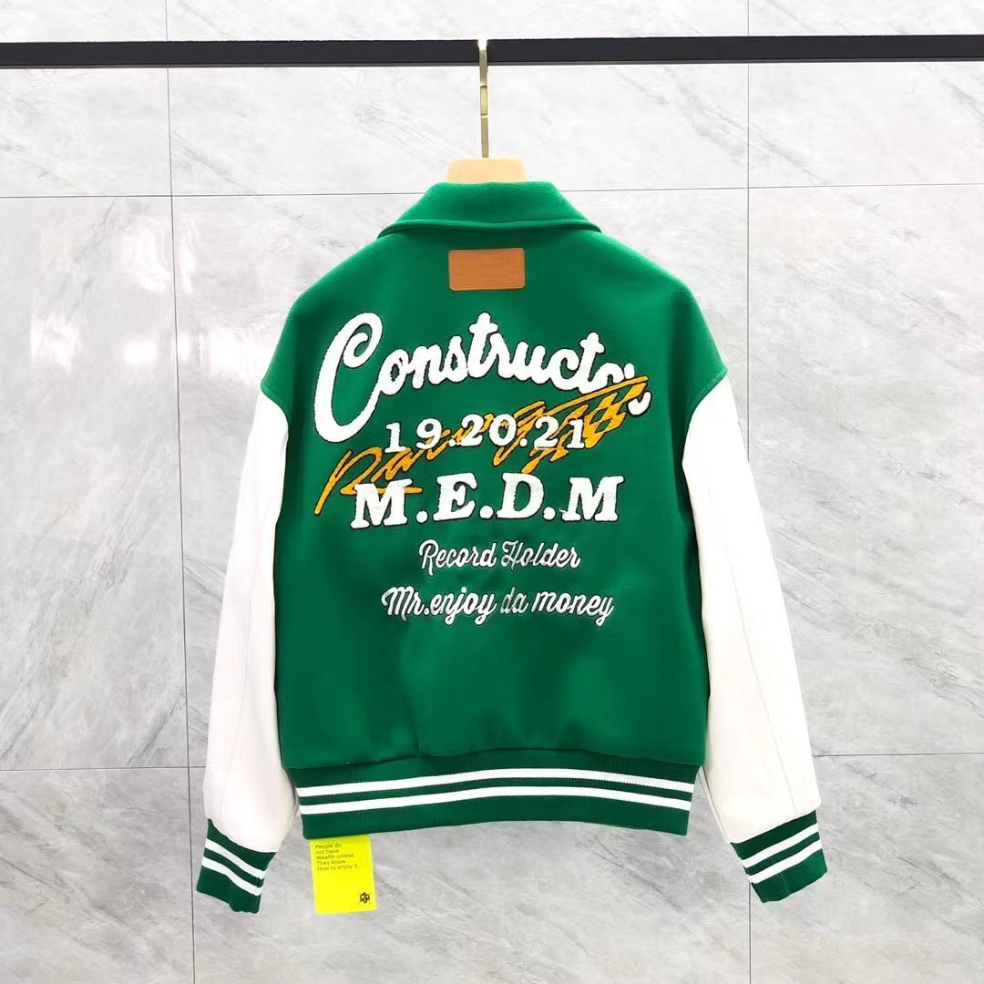 Men's Hip-Hop Embroidered Cotton Varsity Jacket.