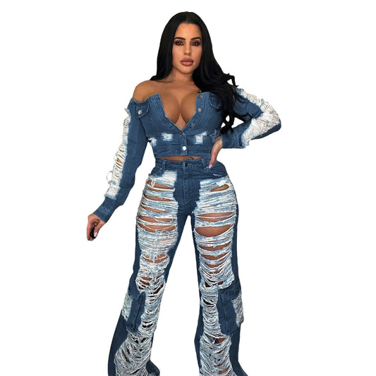 Women's Fashion Individual Casual Ripped Jeans.