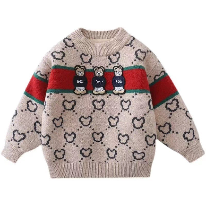 Boys Thickening Bear Printed Sweater.
