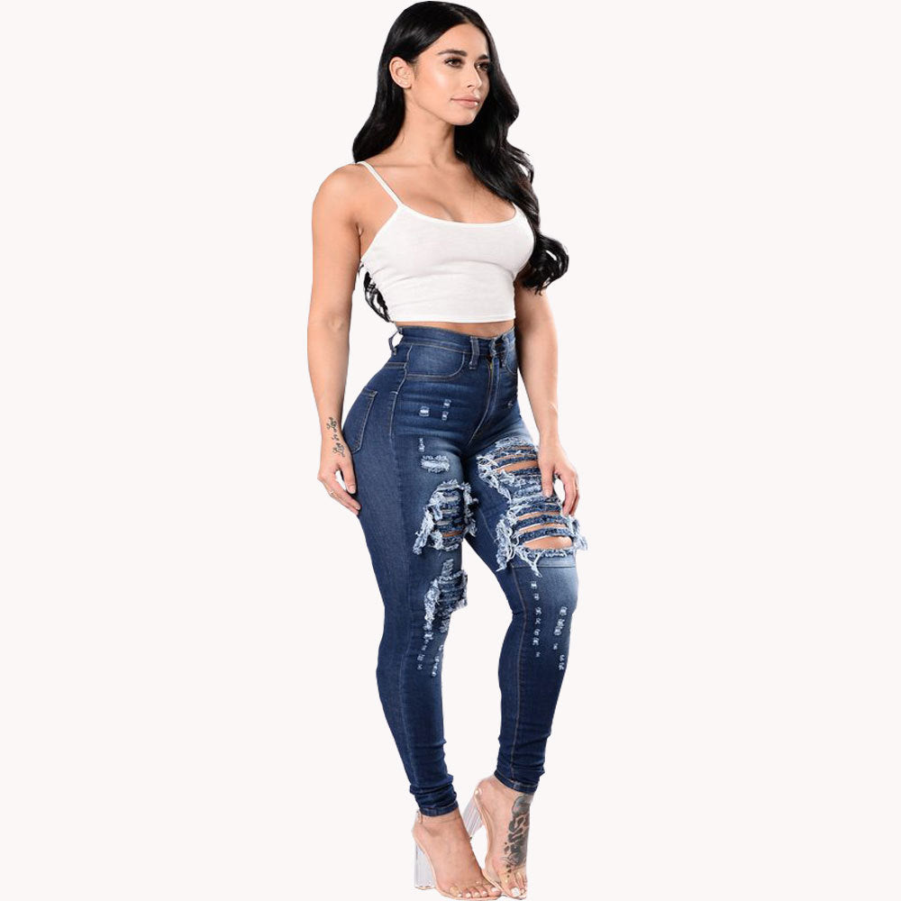 Women's Ripped Denim Washed Jeans.