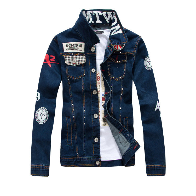 Men's Patched Korean Style Denim Jacket.