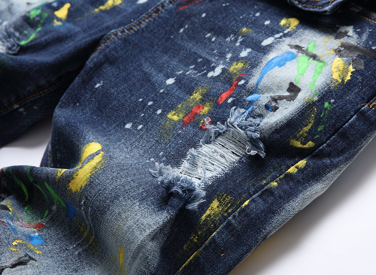 Men's European & American Stretch Broken Holes Jeans.