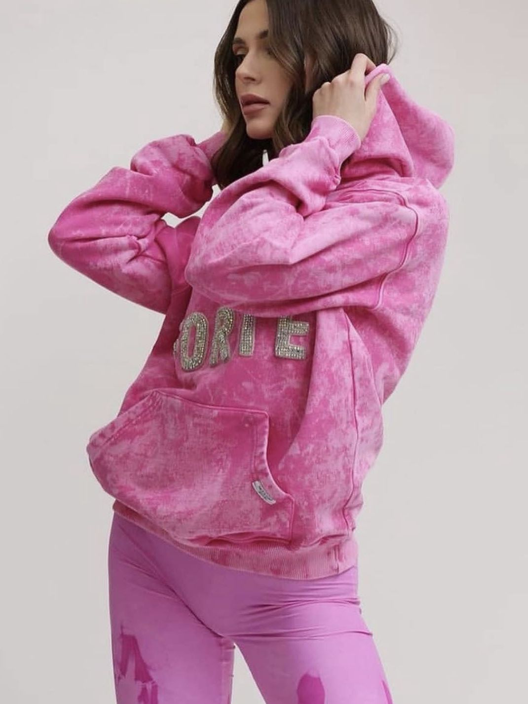 Women's Fashion Loose Letter Rhinestone Tie-dye Hoodie.