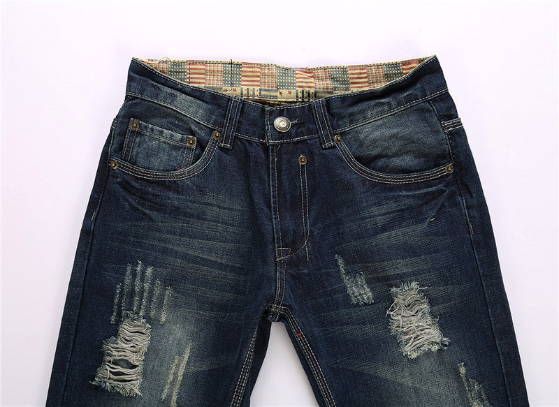 Men's Wear Hole Straight Tube Jeans.