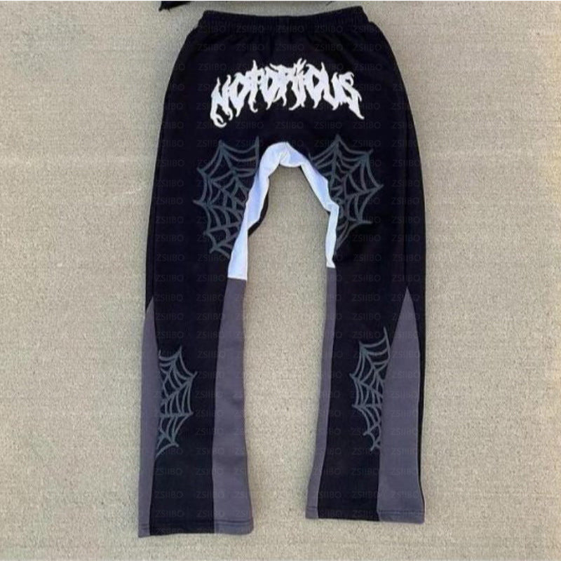 Unisex Spider Web Printed Stacked Hoodie Track Set.