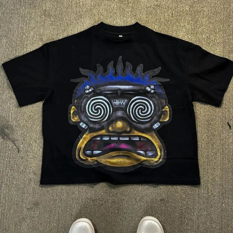 Men's Hip-Hop Big Face Cotton T-Shirt.