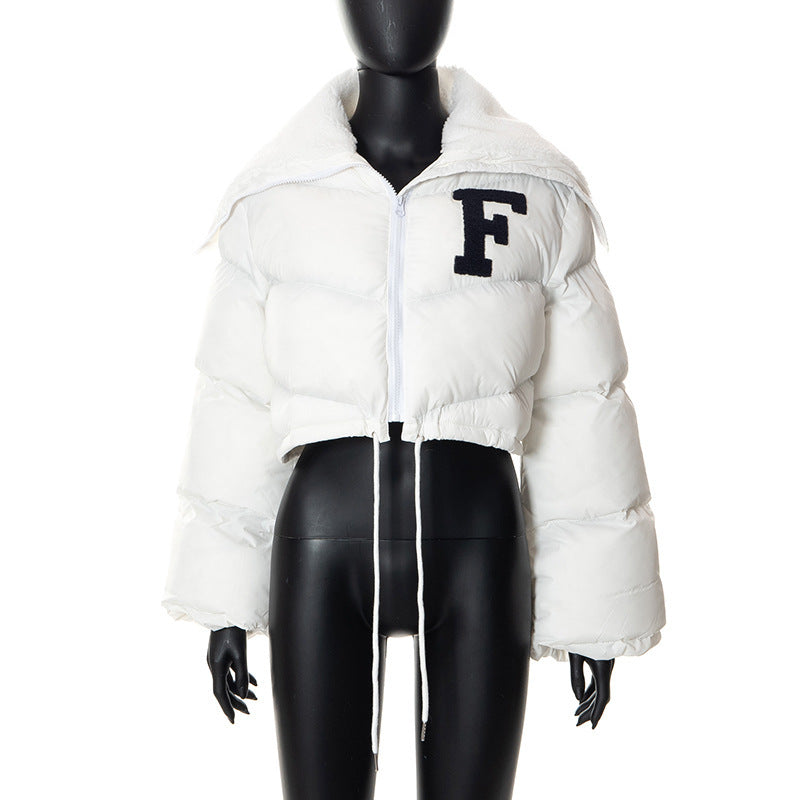 Women's Fur Collar Zip Drawstring Cotton-Padded Jacket.