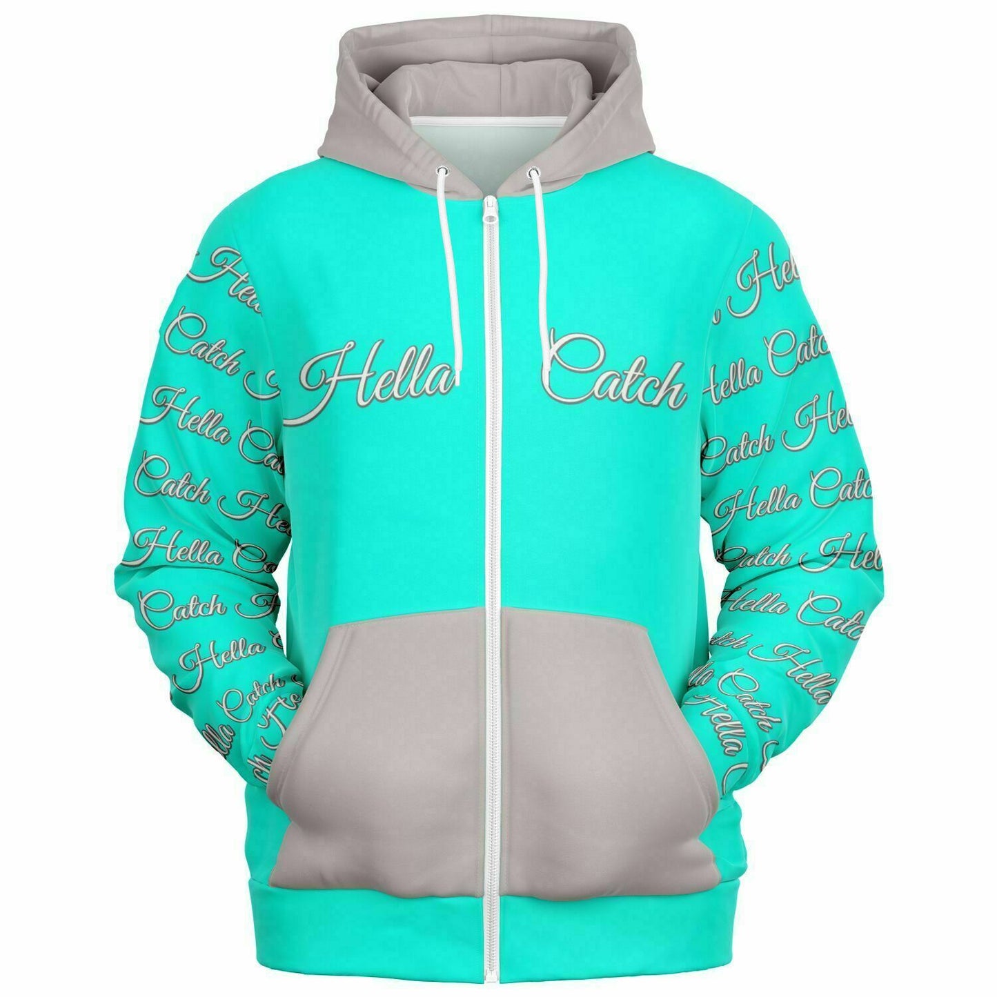 "Hella Catch" Women's Athletic Zip-Up Hoodie - AOP