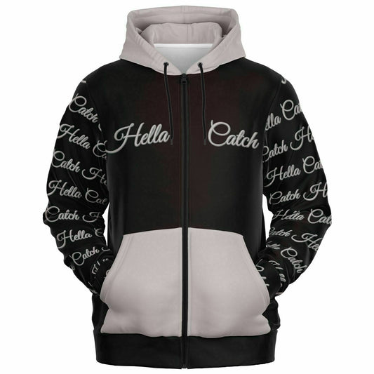 "Hella Catch" Men's Athletic Zip-Up Hoodie - AOP