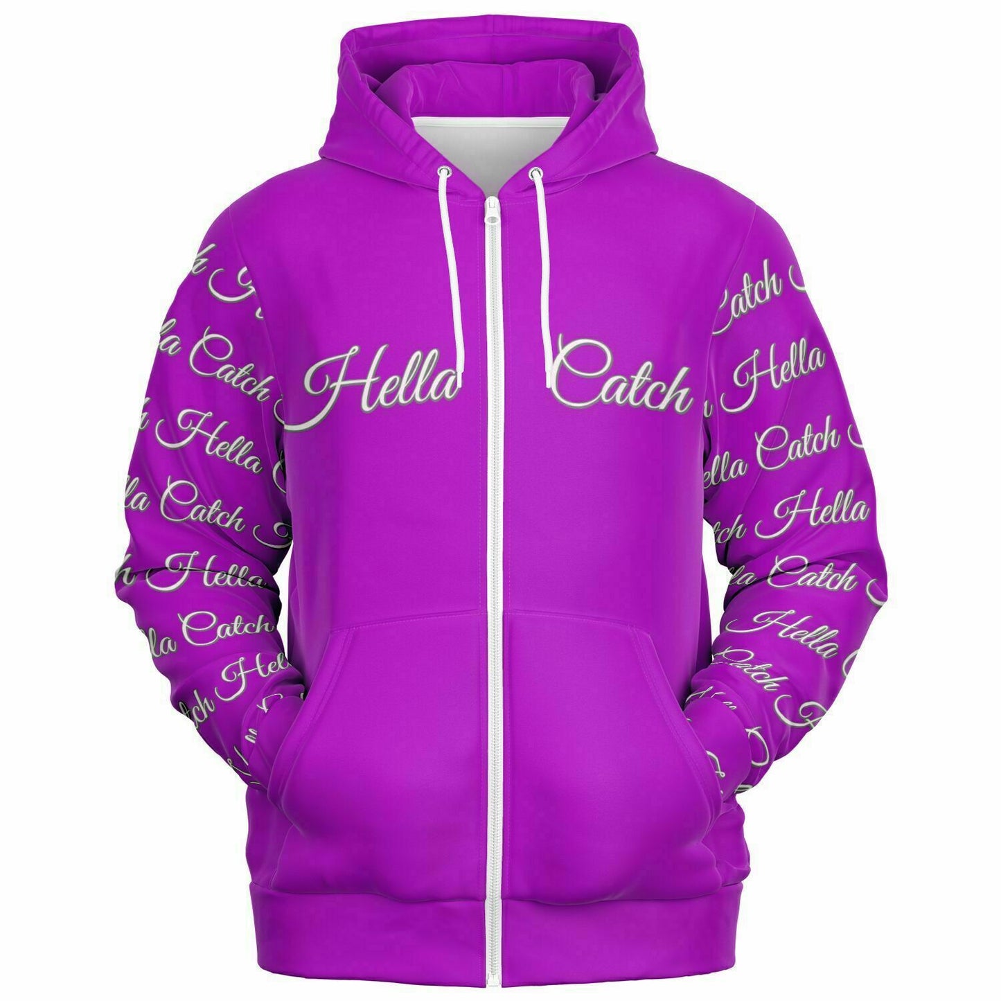 "Hella Catch" Women's Athletic Zip-Up Hoodie - AOP