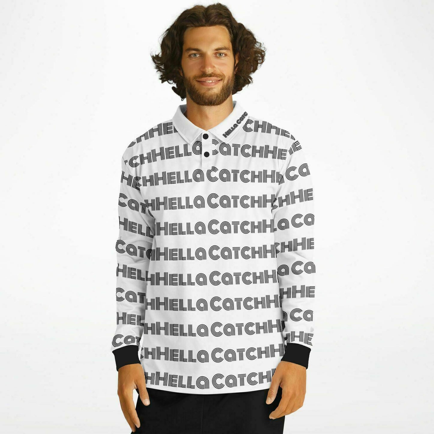 "Hella Catch" Men’s Long Sleeve Polo Shirt – AOP