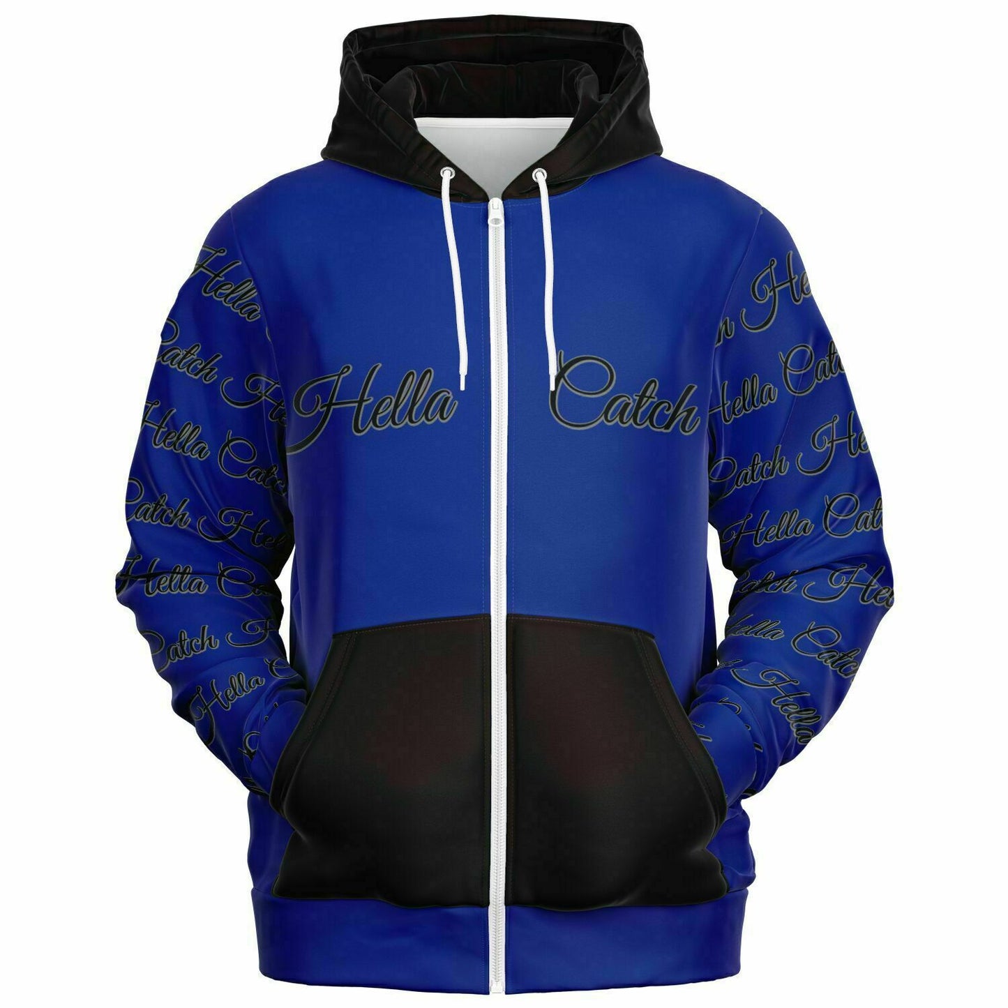 "Hella Catch" Men's Athletic Zip-Up Hoodie - AOP