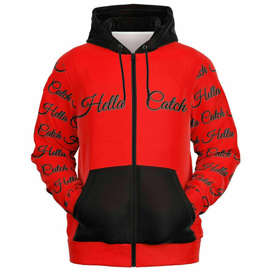 "Hella Catch" Men's Athletic Zip-Up Hoodie - AOP