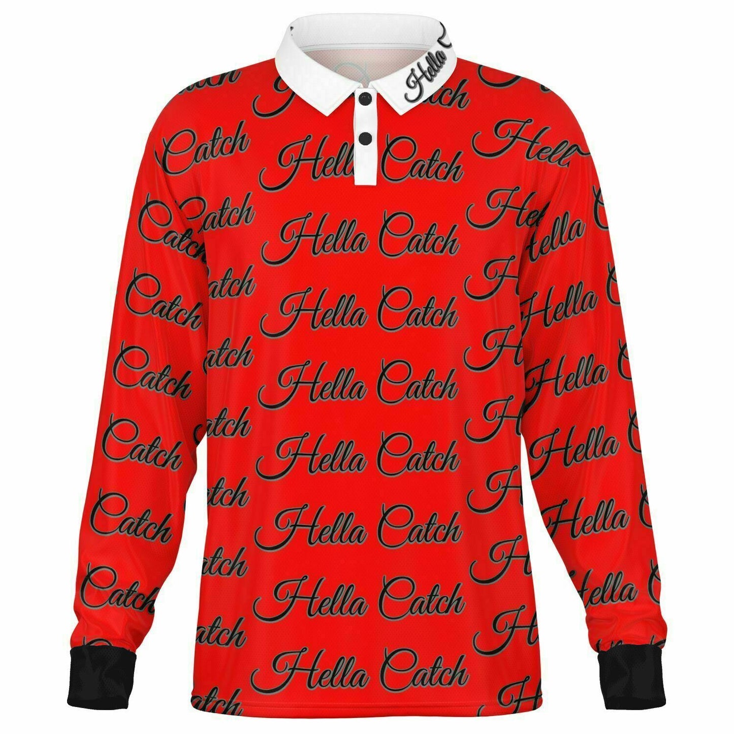 "Hella Catch" Men’s Long Sleeve Polo Shirt – AOP