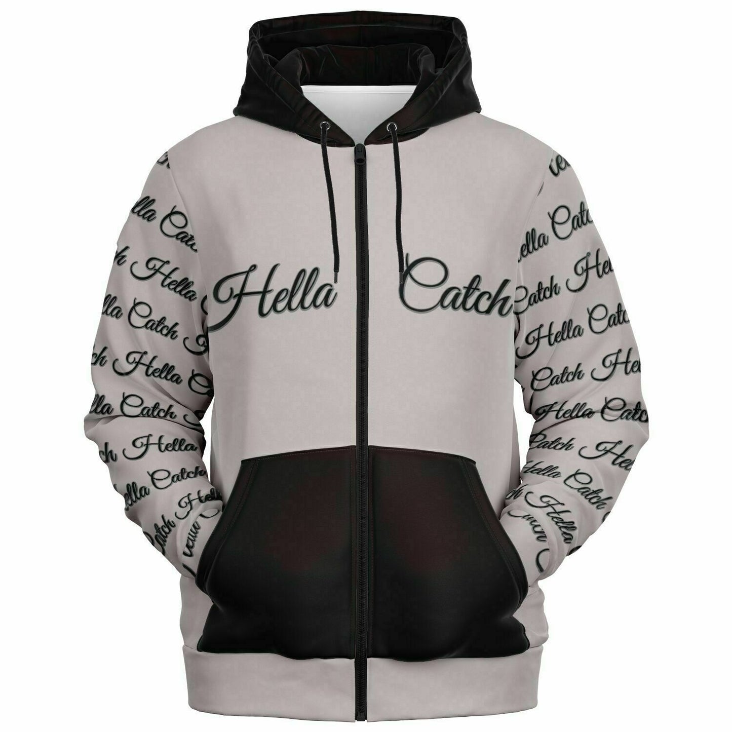 "Hella Catch" Men's Athletic Zip-Up Hoodie - AOP