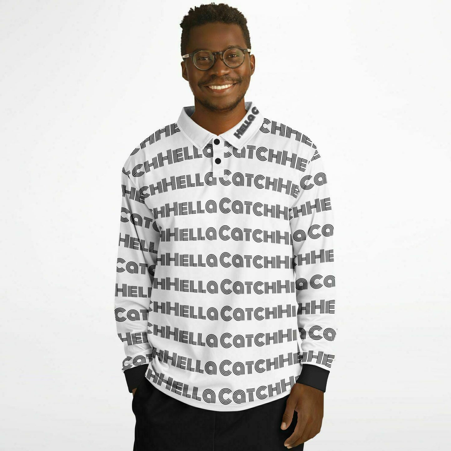 "Hella Catch" Men’s Long Sleeve Polo Shirt – AOP