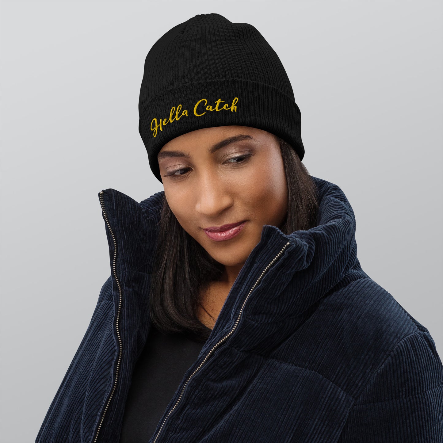 "Hella Catch" Organic ribbed beanie